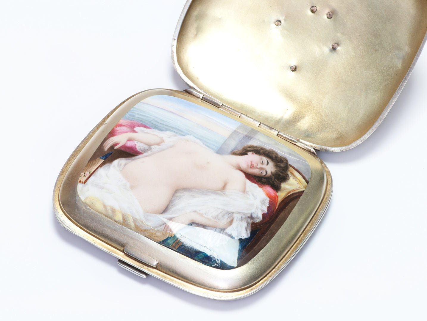 Antique Hidden Mistress Erotic Nude Enamel Silver Cigarette Case