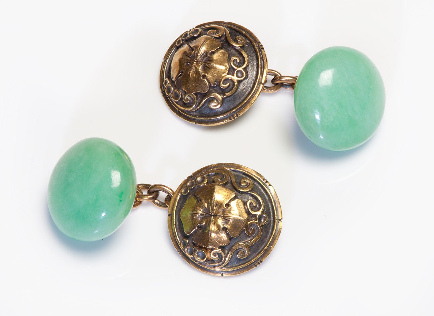 Antique Jade Gold Link Cufflinks - DSF Antique Jewelry