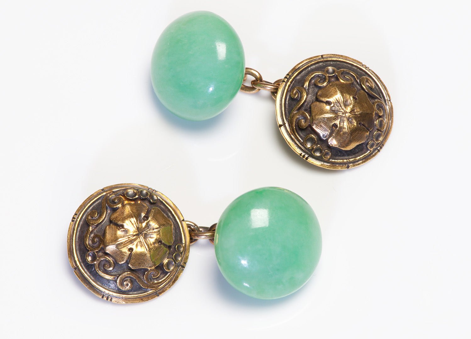 Antique Jade Gold Link Cufflinks - DSF Antique Jewelry