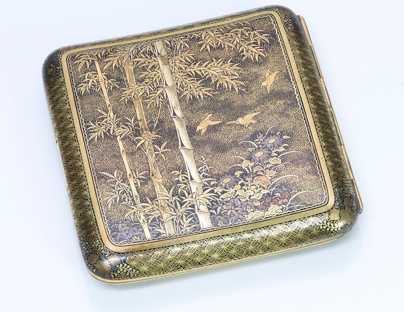 Antique Japanese Damascene Iron Gold Cigarette Case