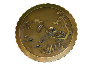Antique Japanese Meiji Shakudo Mixed Metal Plaque Charger