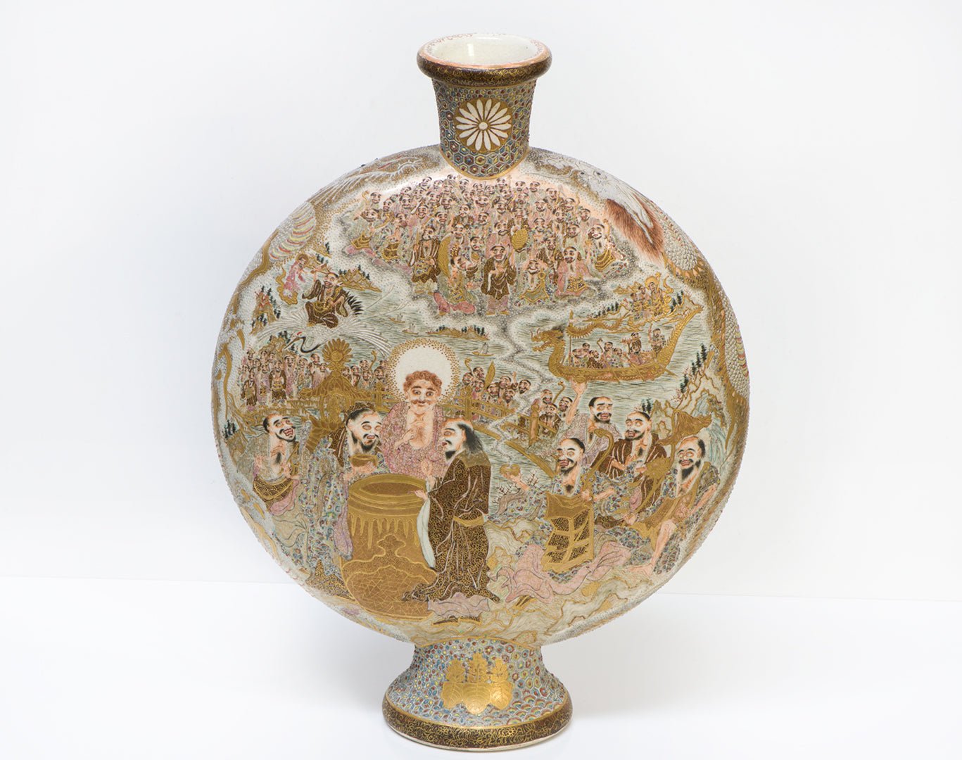 Antique Japanese Satsuma Moon Flask Vase Meiji-Era