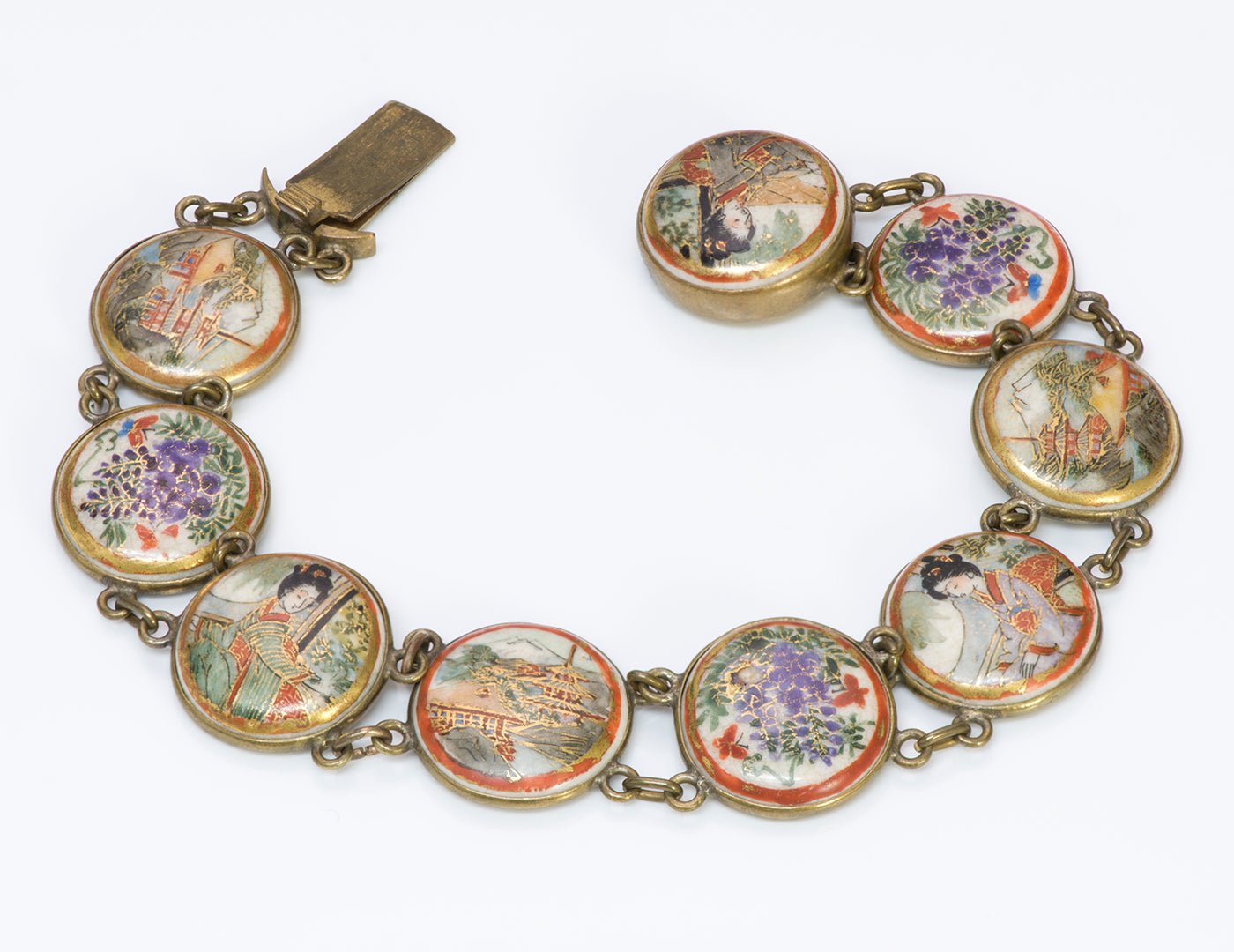 Antique Japanese Satsuma Porcelain Bracelet - DSF Antique Jewelry
