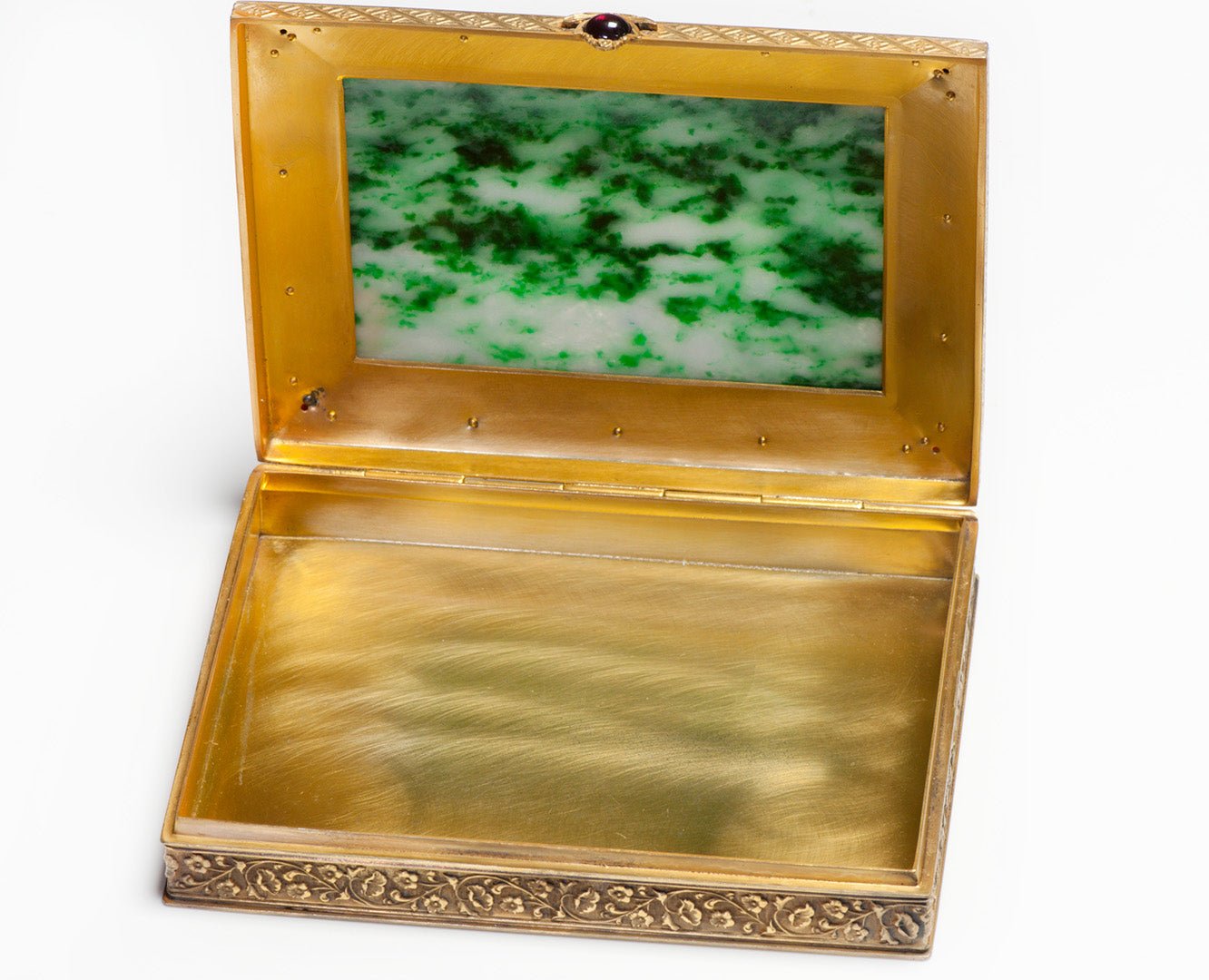 Antique J.E. Caldwell Sterling Jade Ruby Box - DSF Antique Jewelry
