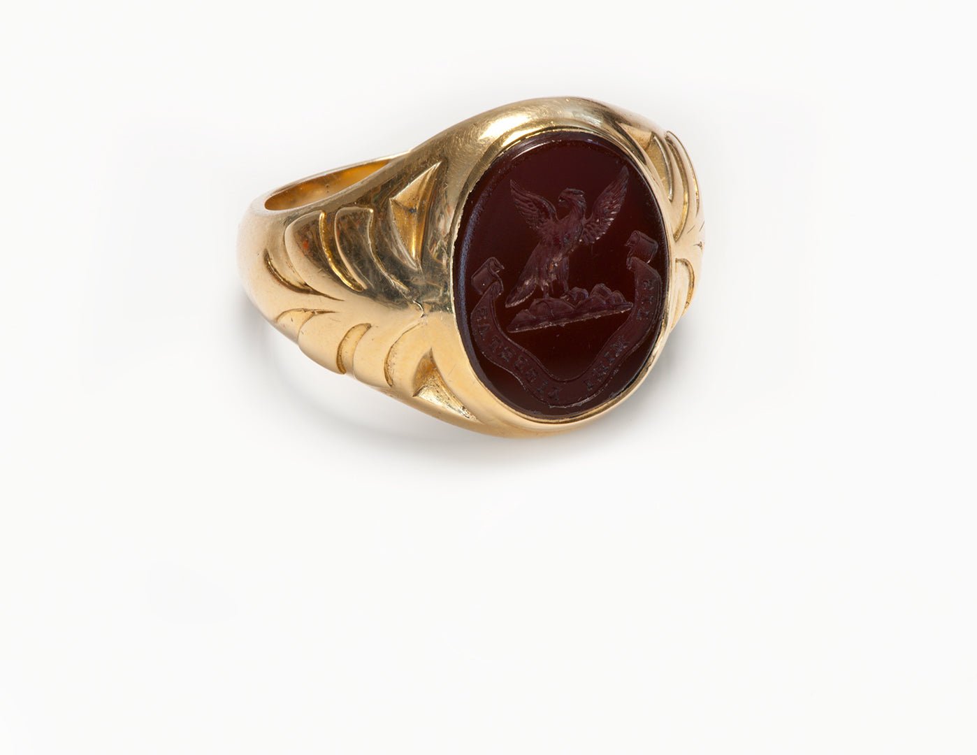 Antique John Brogden Gold Sardonyx Eagle Crest Men's Ring - DSF Antique Jewelry