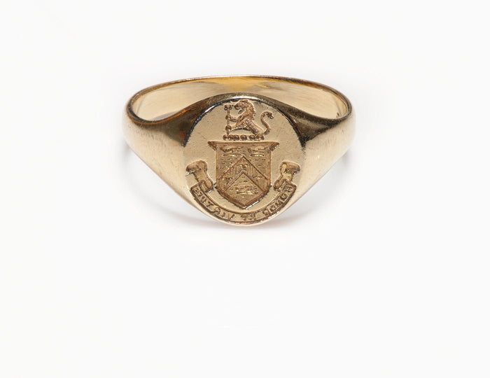 Antique Krementz 14K Yellow Gold Signet Crest Ring