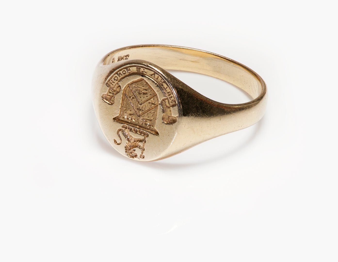 Antique Krementz 14K Yellow Gold Signet Crest Ring - DSF Antique Jewelry