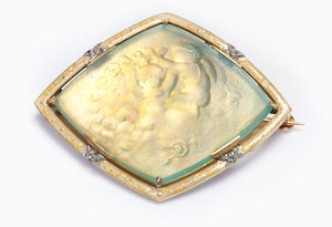Antique Laillet Gold Enamel Iridescent Glass Cherub Brooch