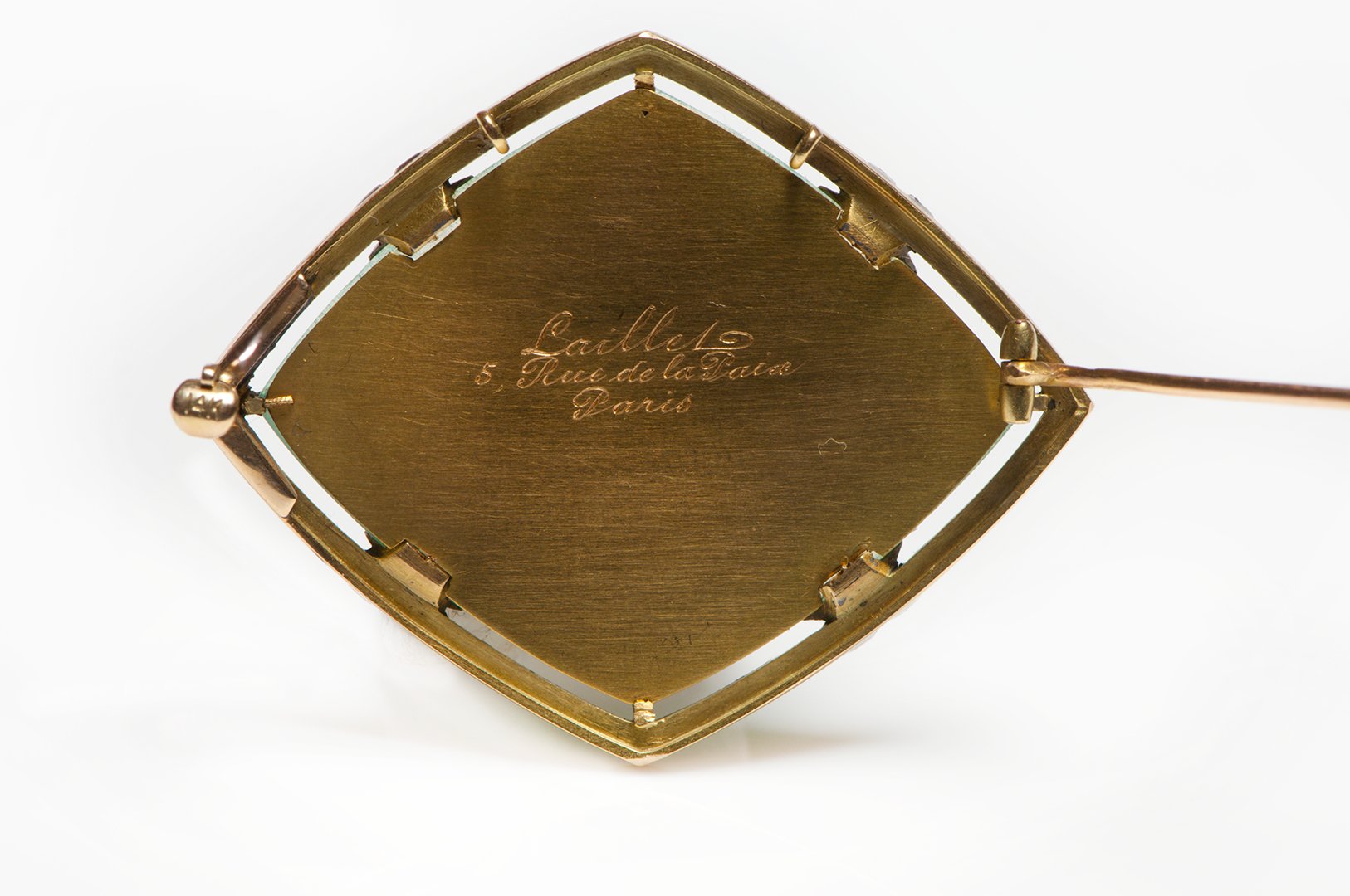 Antique Laillet Gold Enamel Iridescent Glass Cherub Brooch