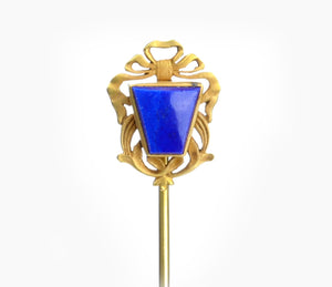 Antique Art Nouveau Lapis 14K Gold Stick Pin