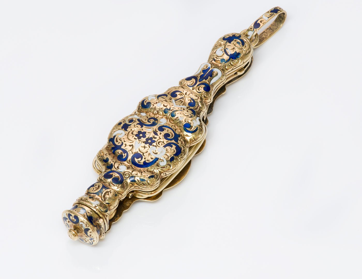 Antique Lorgnette Gold Enamel Perfume Scent Bottle - DSF Antique Jewelry