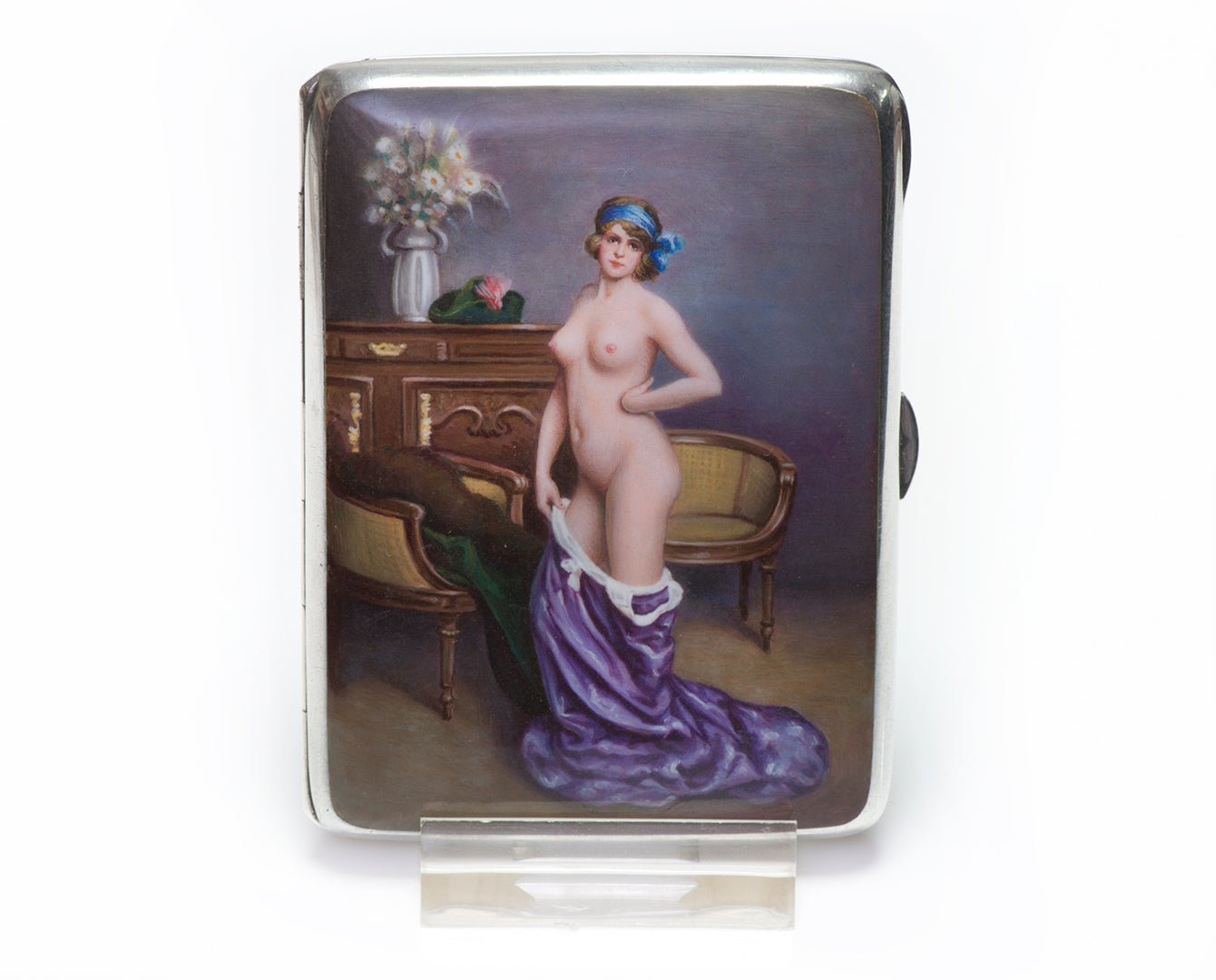 Antique Louis Kuppenheim Erotica Nude Silver Enamel Case - DSF Antique Jewelry