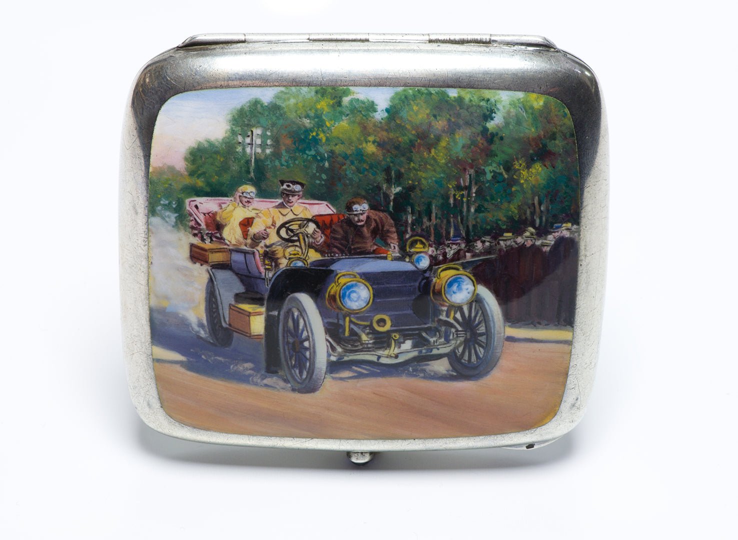 Antique Louis Kuppenheim Silver Enamel Sapphire Car Cigarette Case - DSF Antique Jewelry