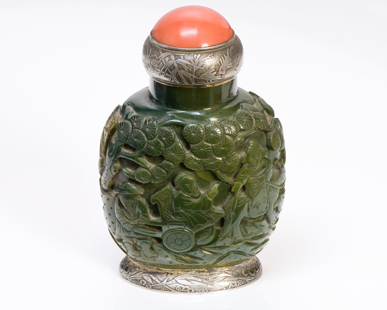 Antique Maison Maquet Jade Coral Silver Snuff Bottle Lighter