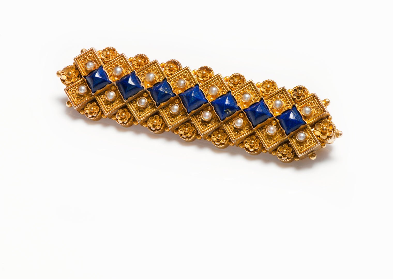 Antique Marchesini Gold Lapis Pearl Brooch