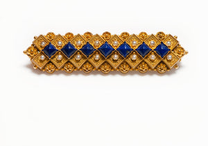 Antique Marchesini Gold Lapis Pearl Brooch