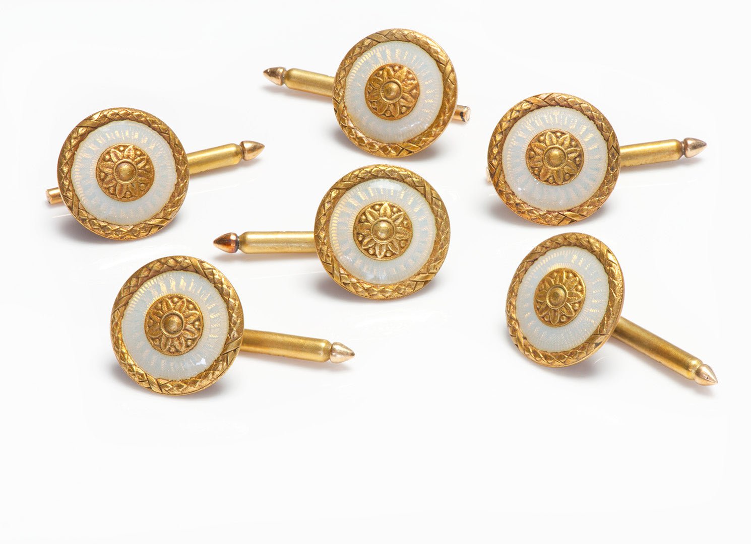 Antique Marcus & Co. Art Nouveau Gold Enamel Studs - DSF Antique Jewelry