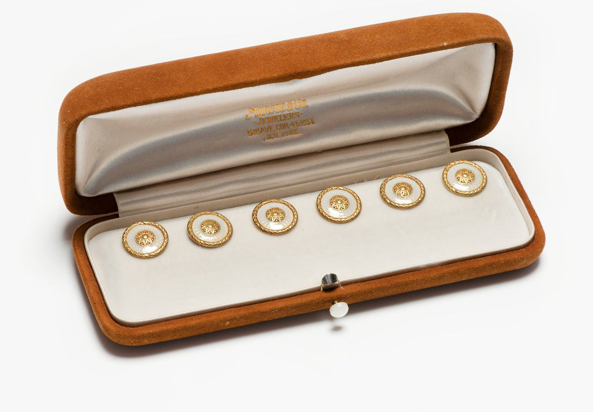 Antique Marcus & Co. Art Nouveau Gold Enamel Studs
