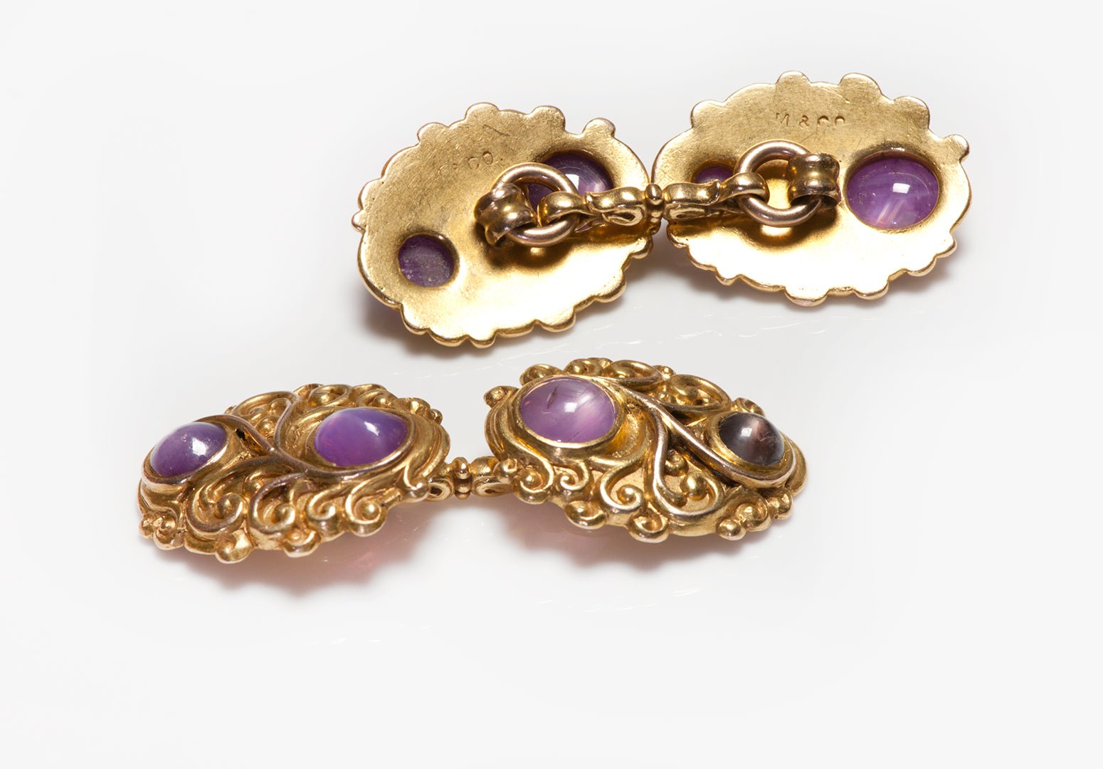 Antique Marcus & Co. Art Nouveau Gold Star Sapphire Cufflinks - DSF Antique Jewelry