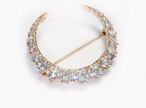 Antique Marcus & Co. 9.15 CTW Diamond Crescent Gold Brooch
