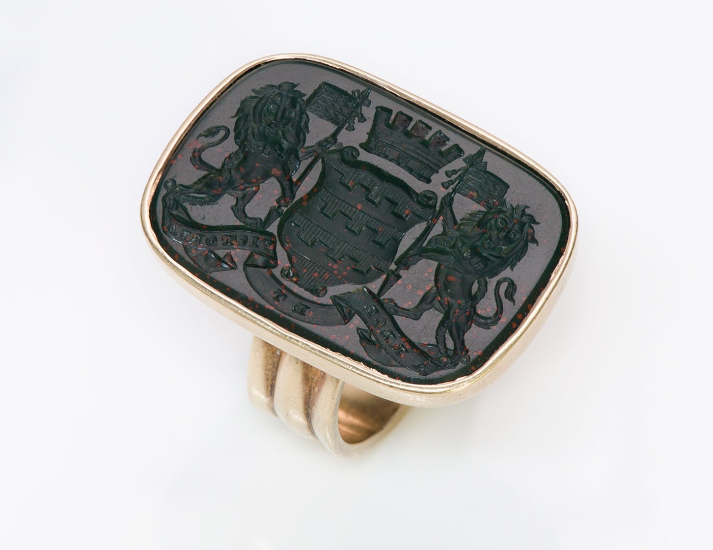 Antique Men's Gold Bloodstone Crest Ring