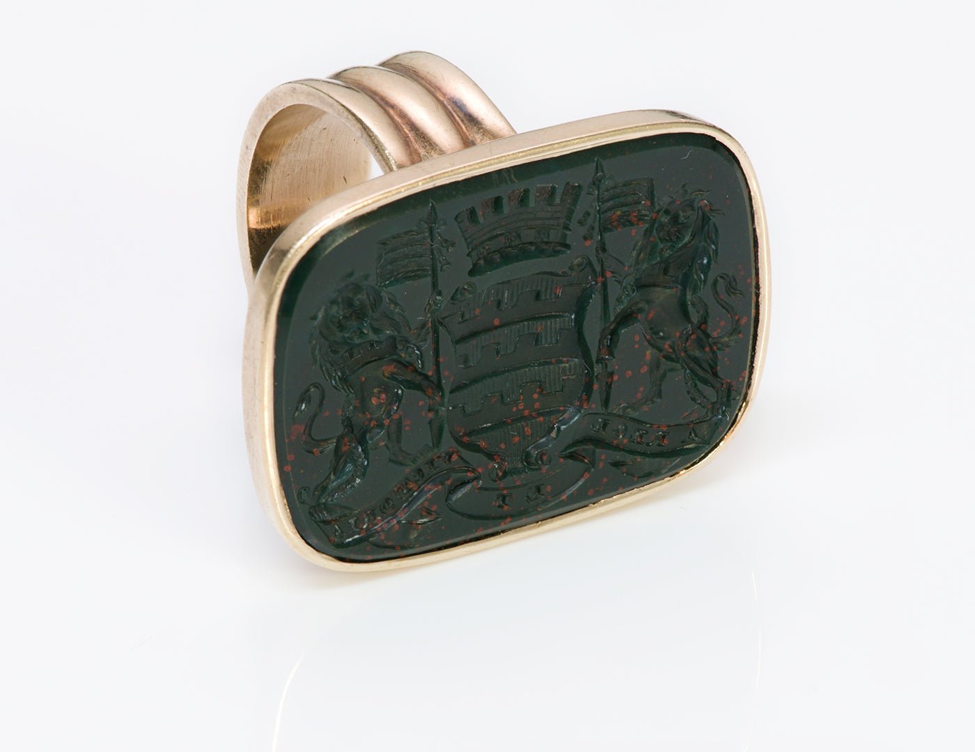 Antique Men's Gold Bloodstone Crest Ring