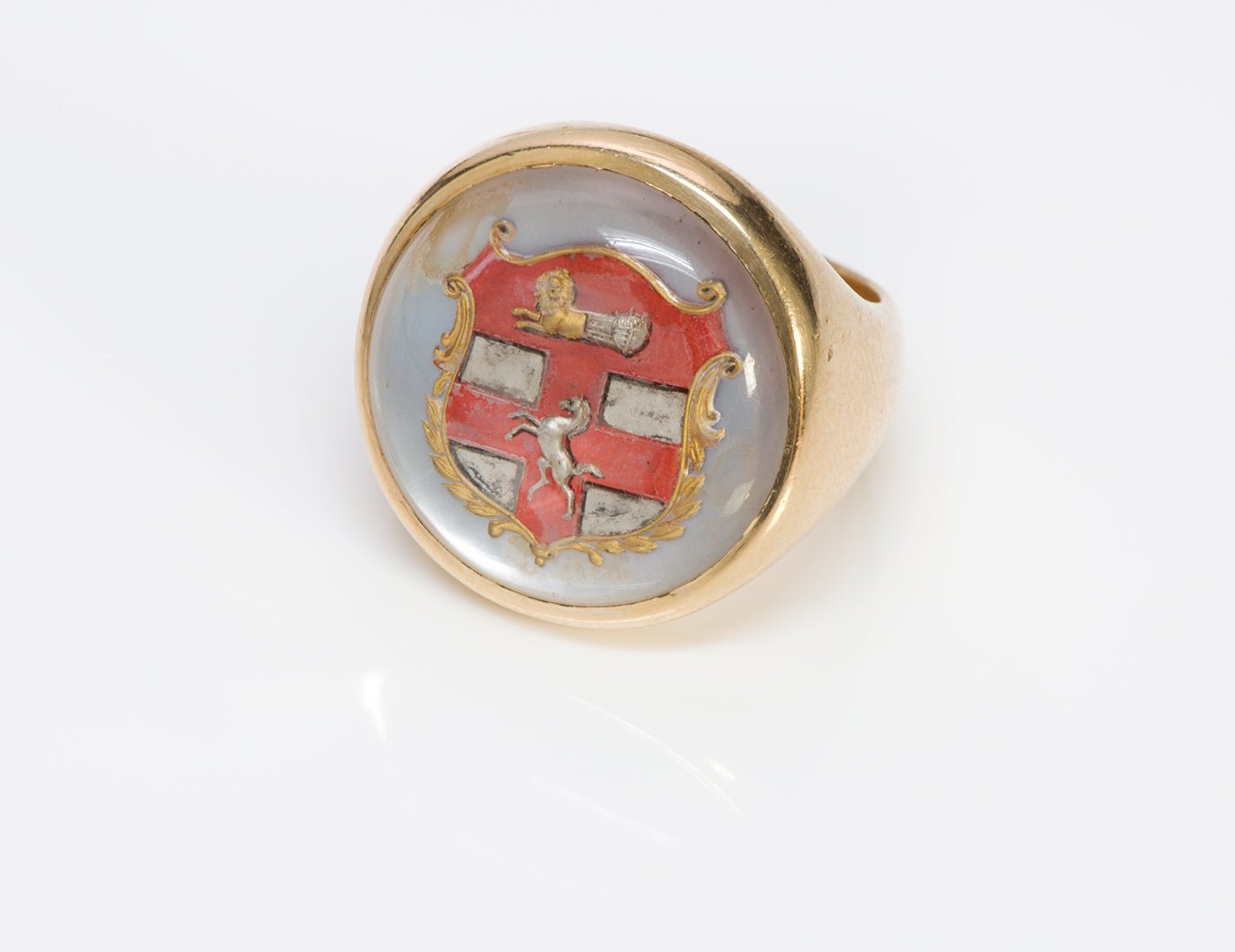 Antique Men's Gold Reverse Crystal Crest Ring