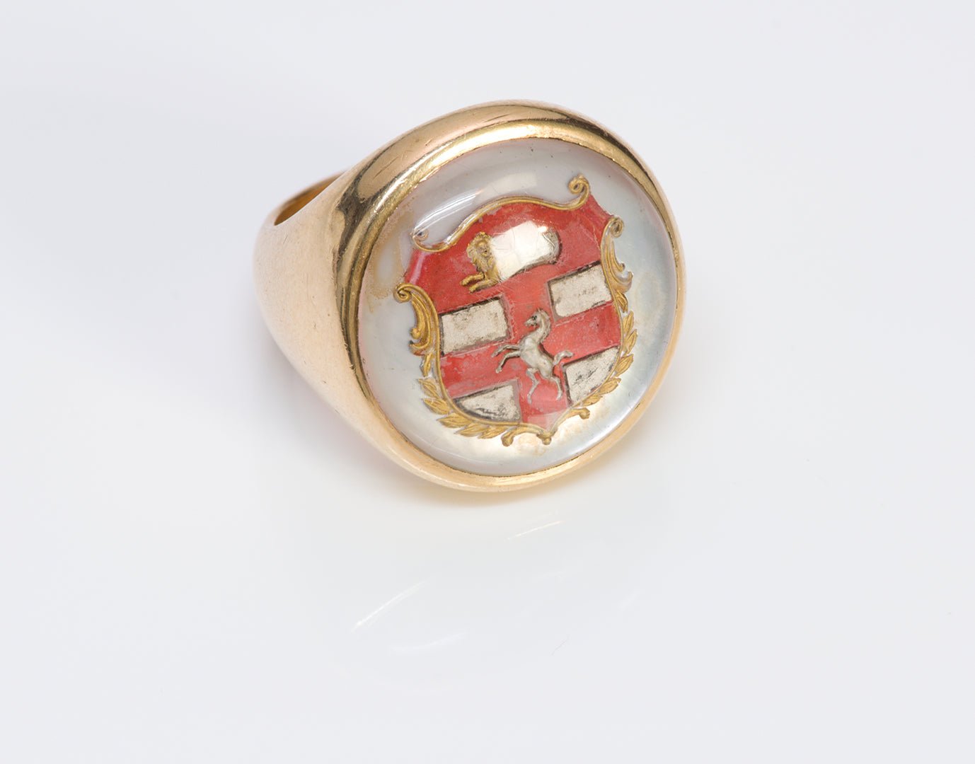 Antique Men's Gold Reverse Crystal Crest Ring - DSF Antique Jewelry
