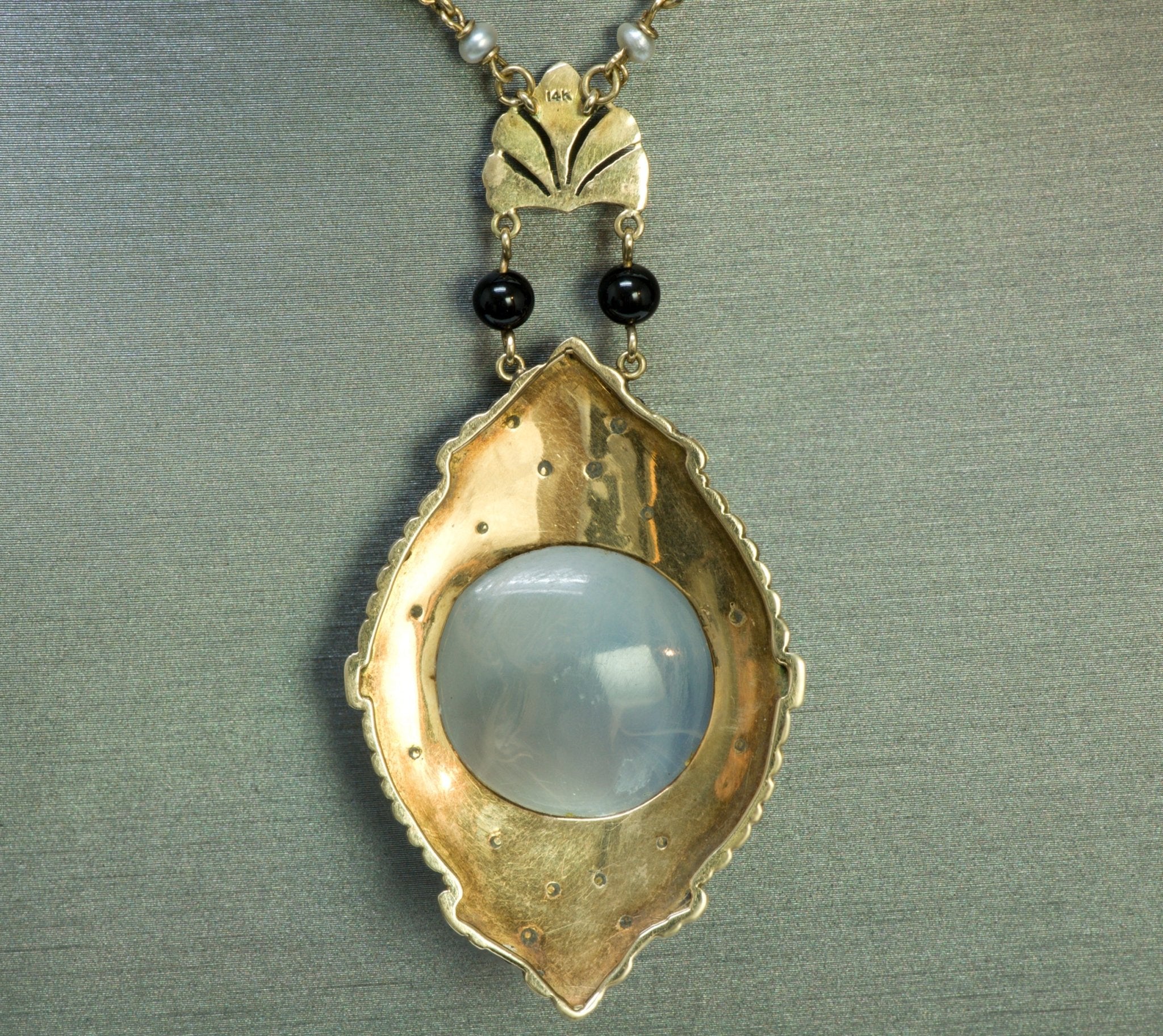 Antique Moonstone Cameo Gold Pearl Enamel Pendant - DSF Antique Jewelry