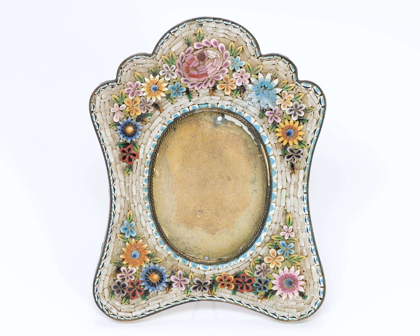 Antique Mosaic Floral Brass Picture Frame