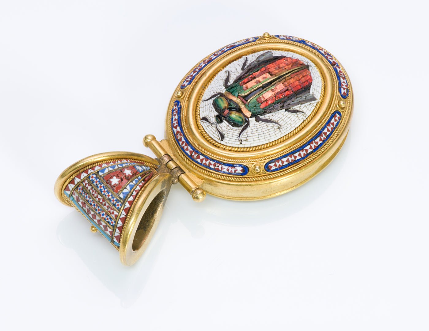 Antique Mosaic Scarab Beetle 18K Gold Locket Pendant - DSF Antique Jewelry