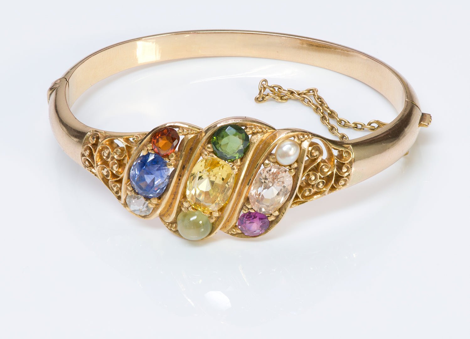 Antique Navaratna Gemstone Gold Bangle Bracelet