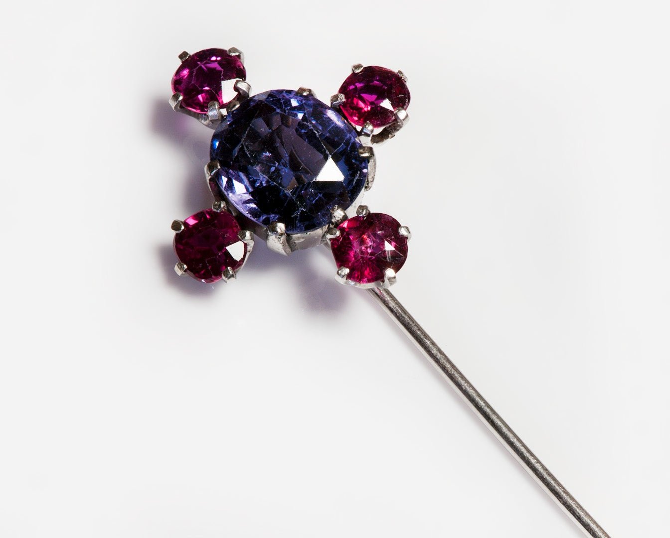 Antique No Heat Natural Color Change Blue Spinel & Burma Ruby Stick Pin - DSF Antique Jewelry