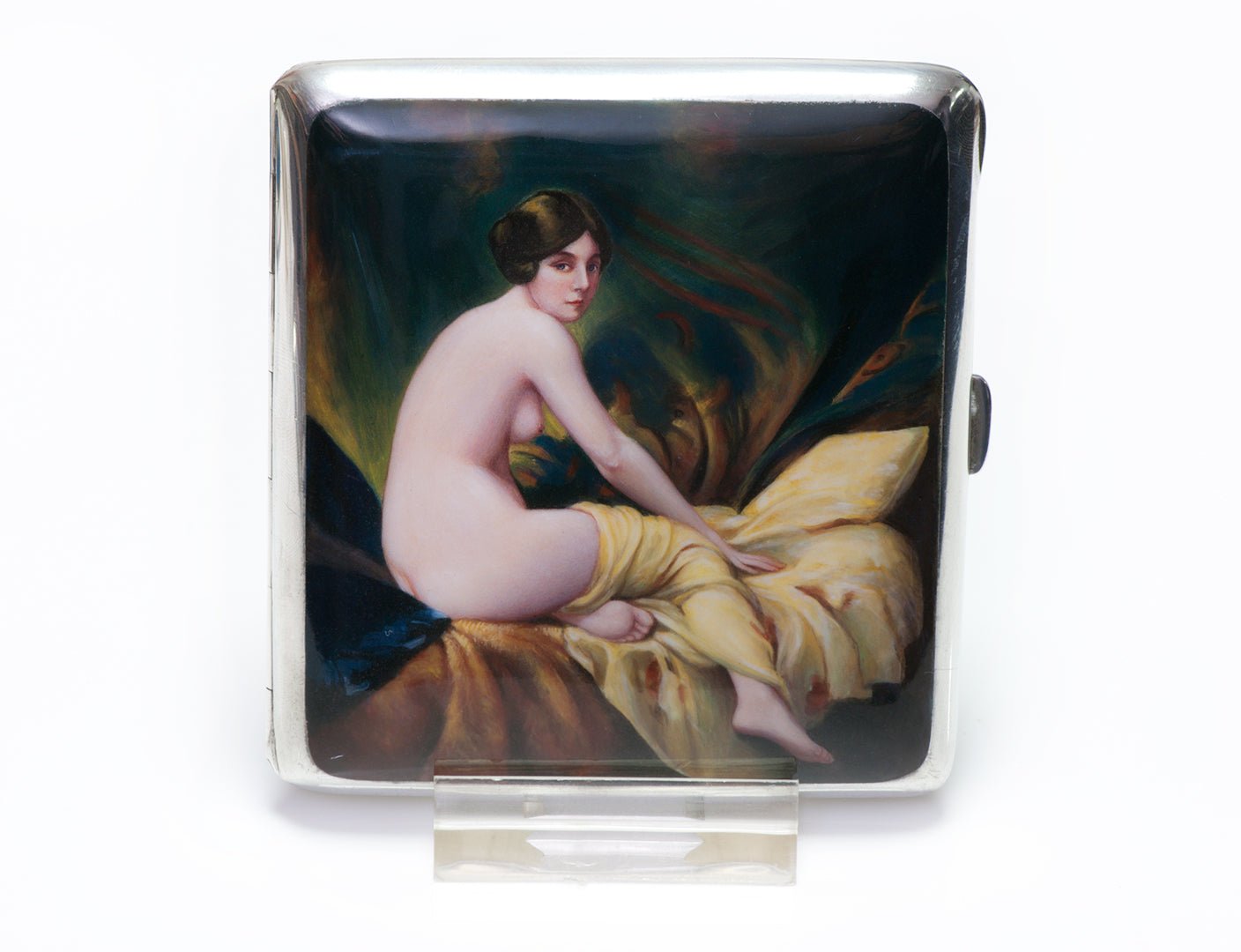 Antique Nude Erotica Enamel Silver Cigarette Case