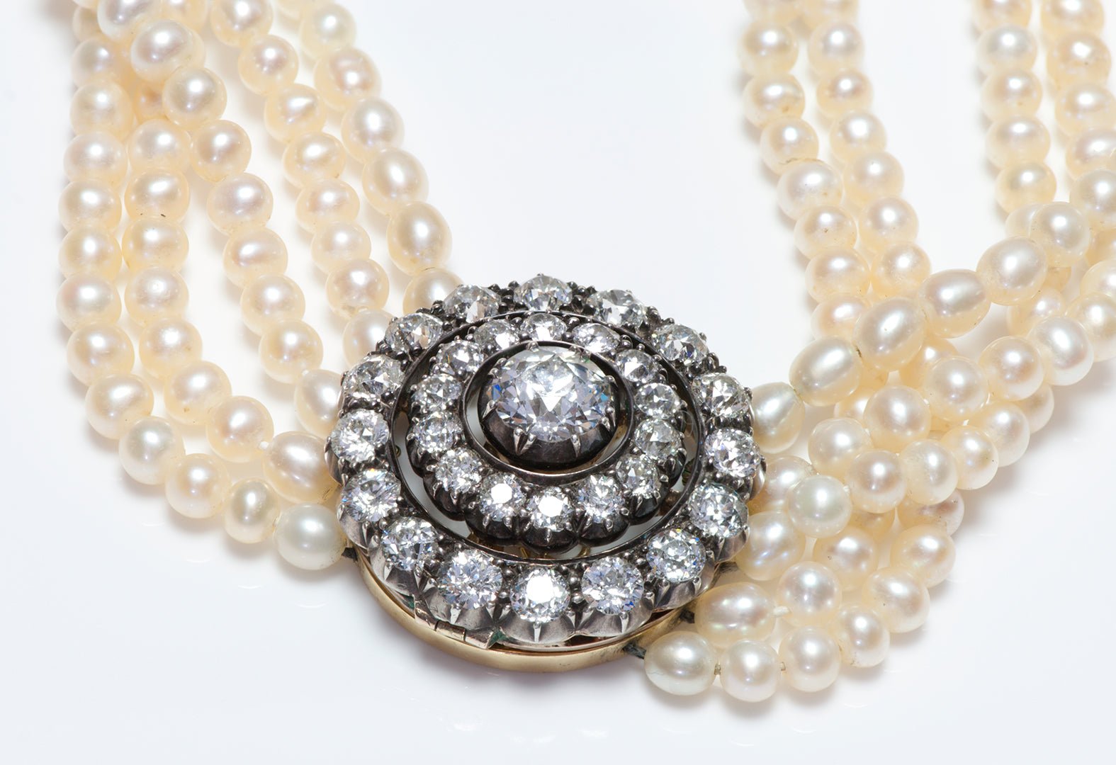 Antique Old Mine Cut Diamond Pearl Necklace