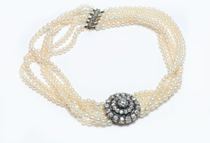 Antique Old Mine Cut Diamond Pearl Necklace