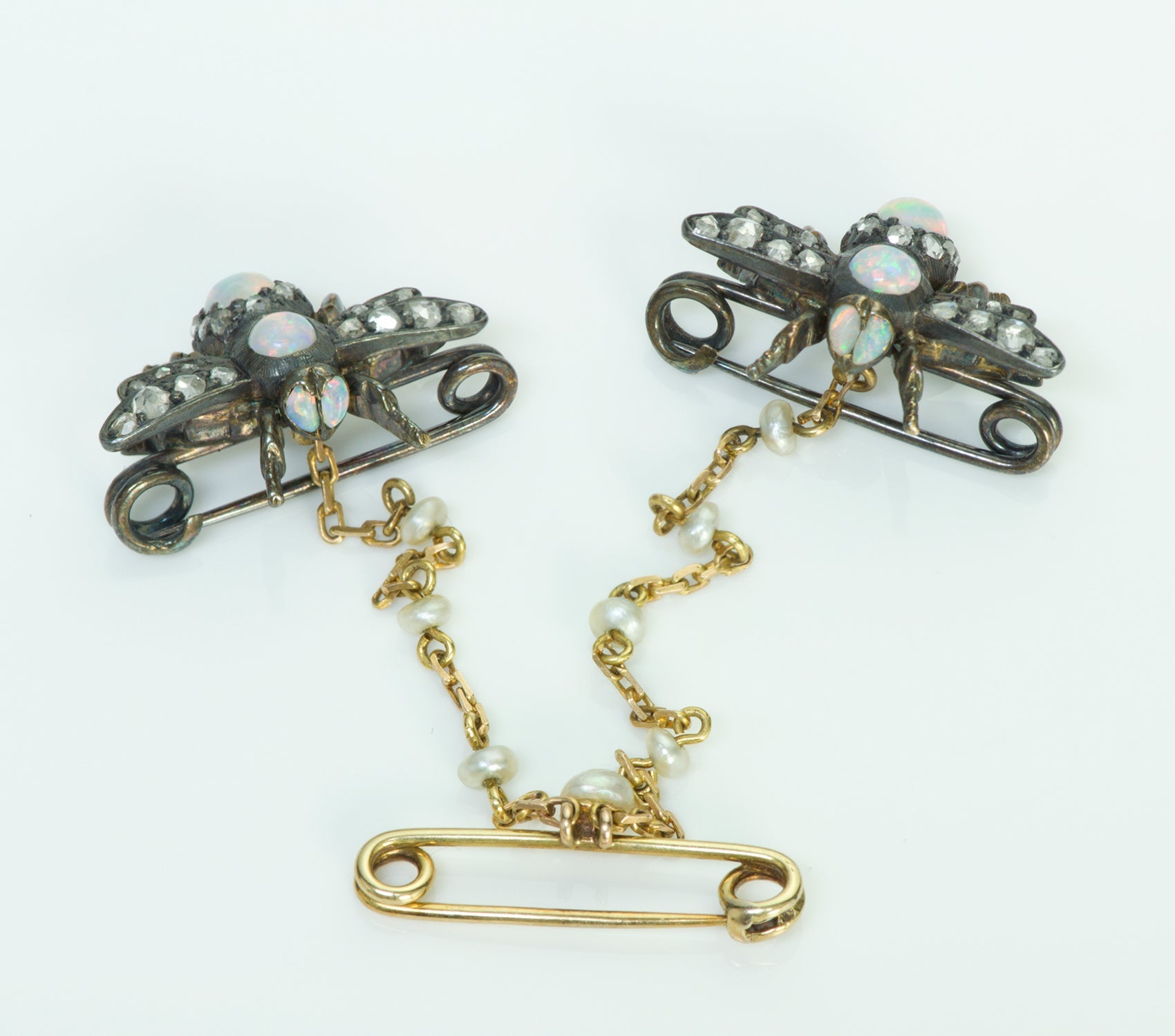 Antique Opal Diamond Gold Silver & Pearl Bug Pin