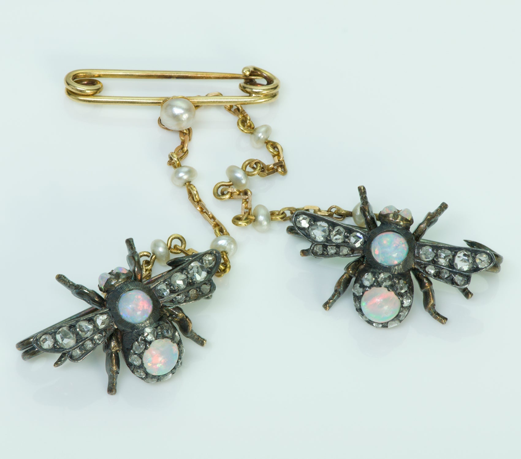 Antique Opal Diamond Gold Silver & Pearl Bug Pin