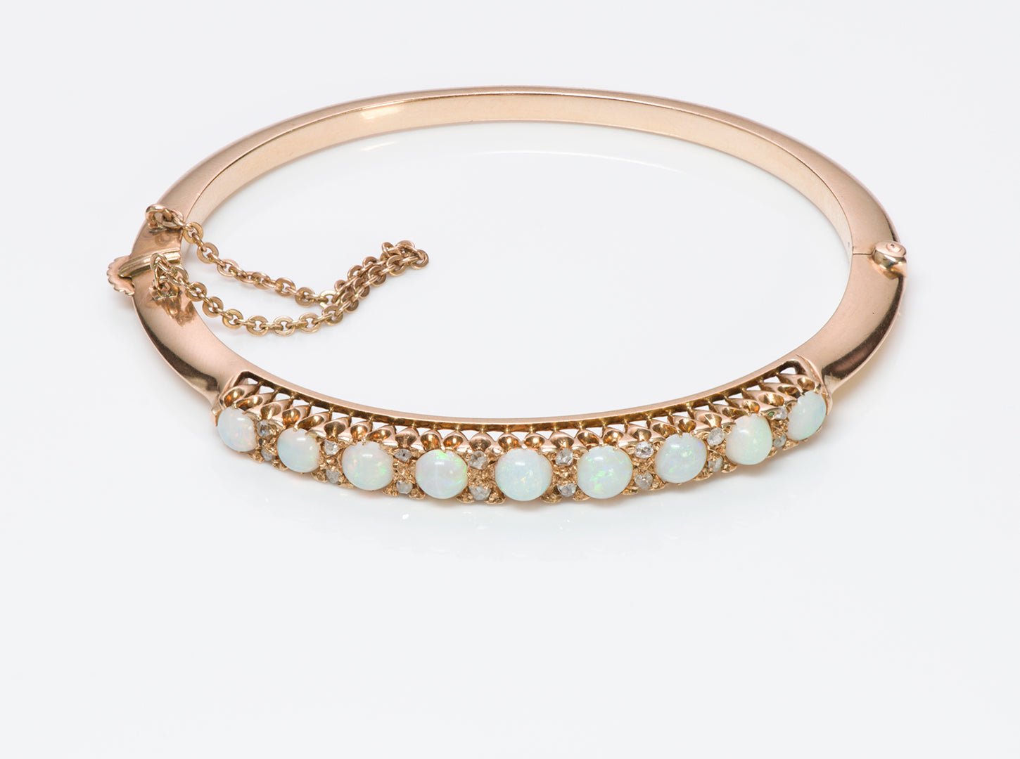 Antique Opal Gold Diamond Bangle Bracelet - DSF Antique Jewelry
