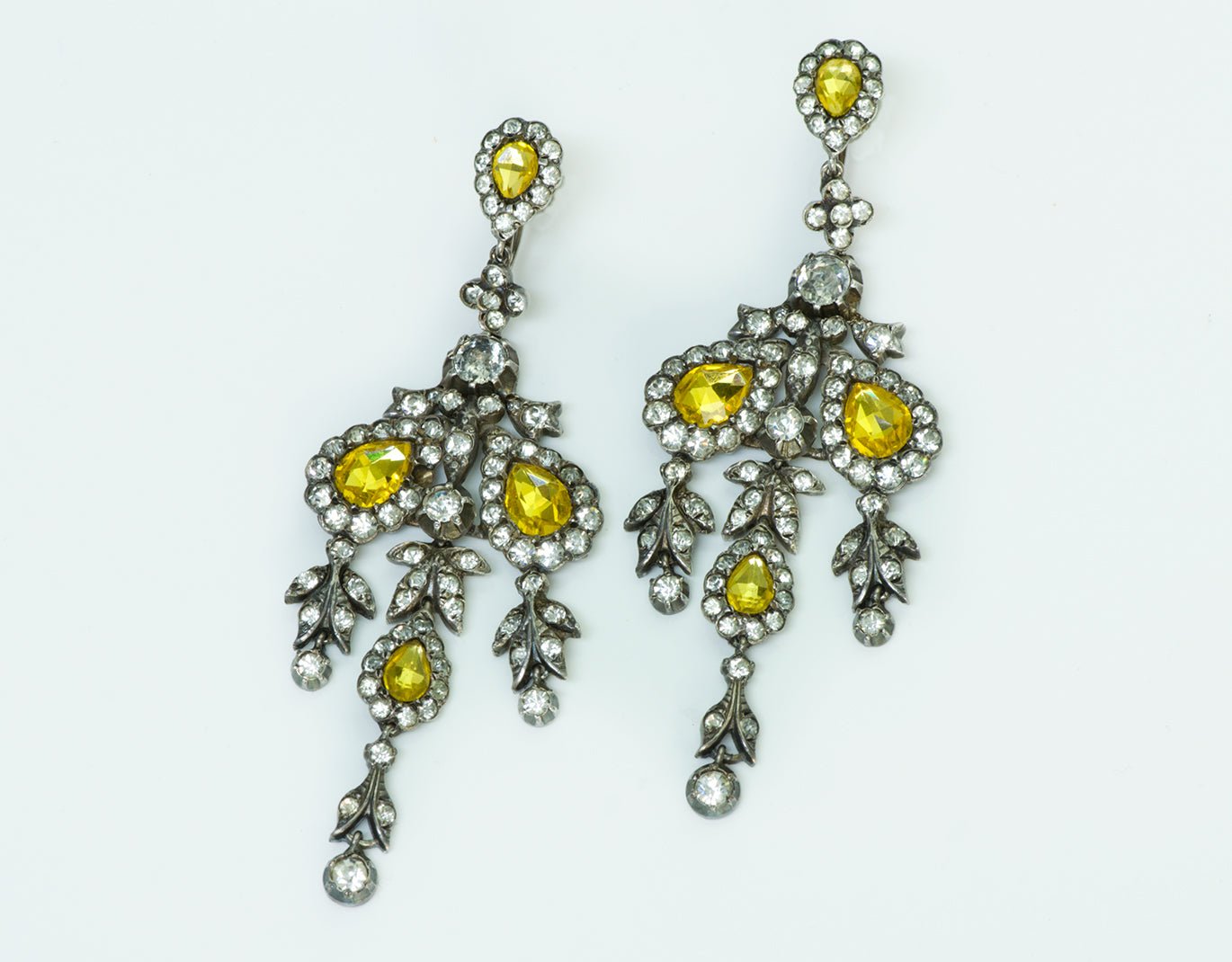 Antique Paste Yellow Stone Silver Chandelier Earrings - DSF Antique Jewelry