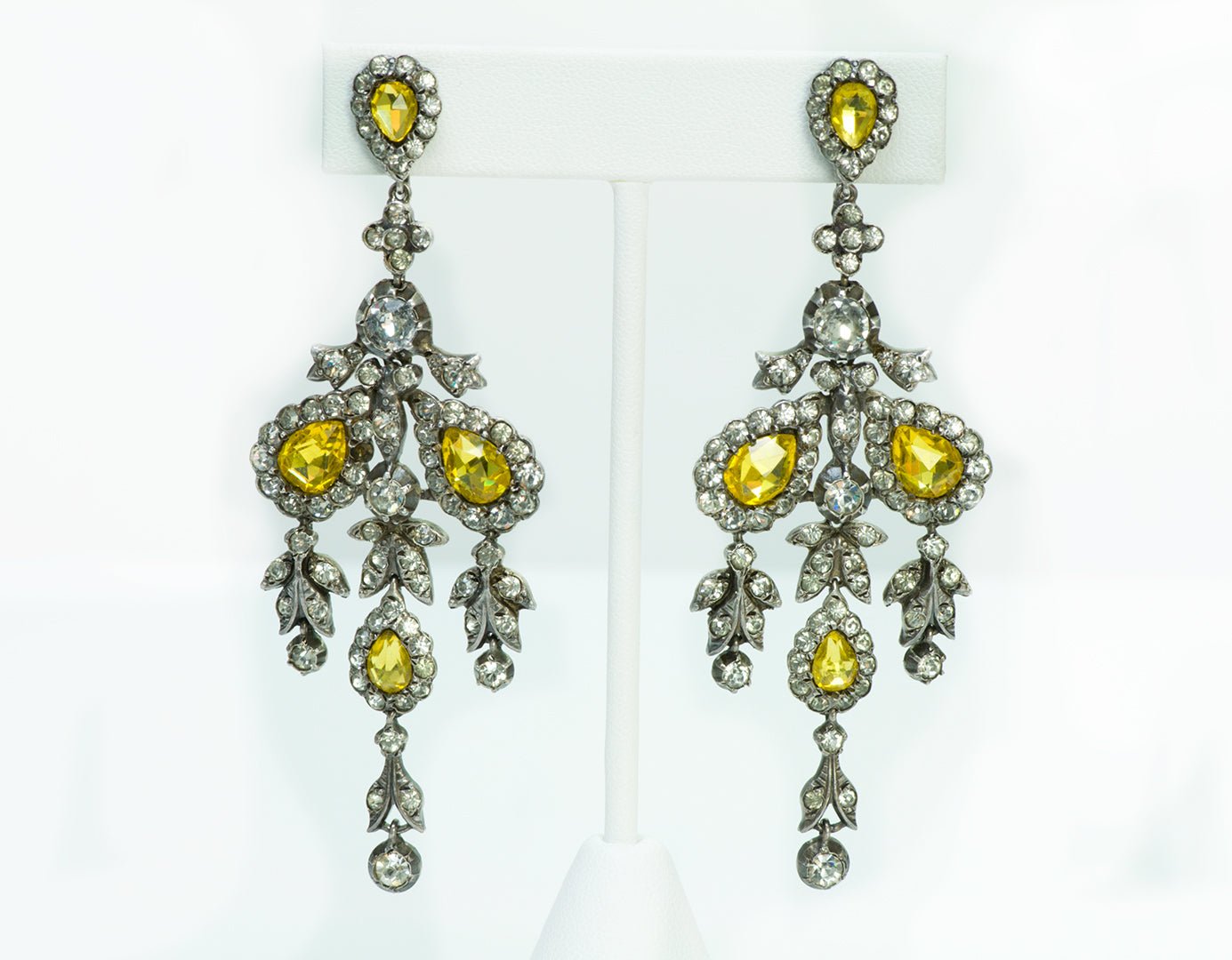 Antique Paste Yellow Stone Silver Chandelier Earrings