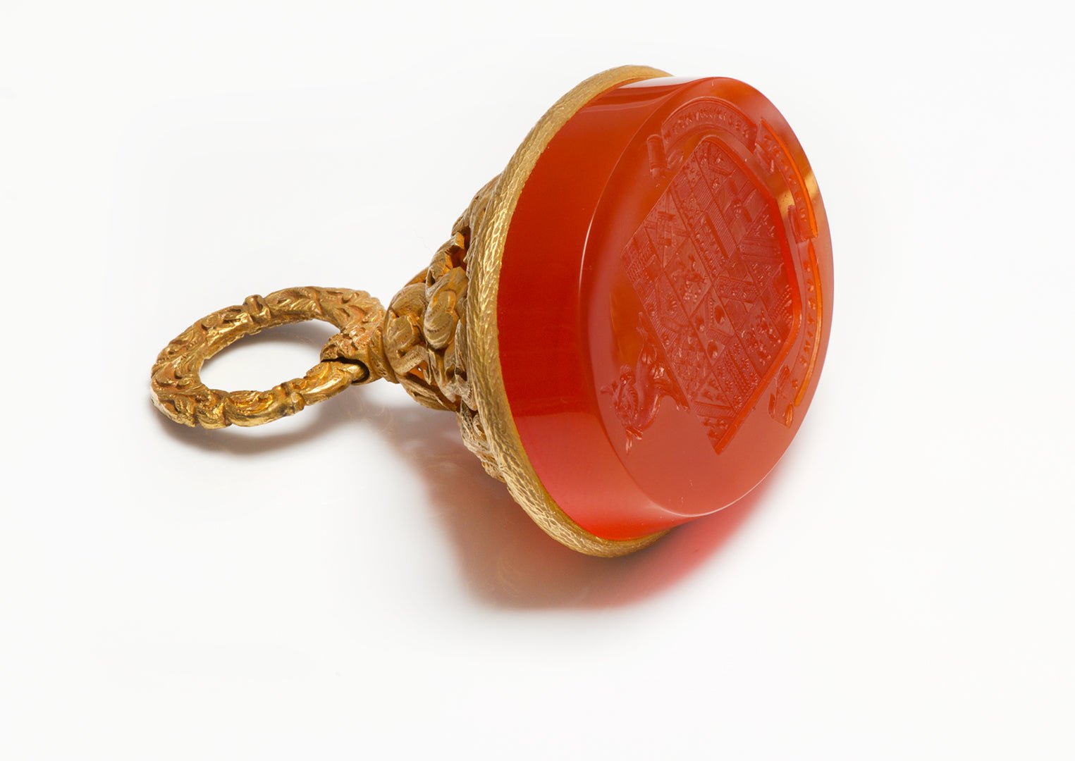 Antique Phenomenal Carved Gold Carnelian Crest Seal Fob