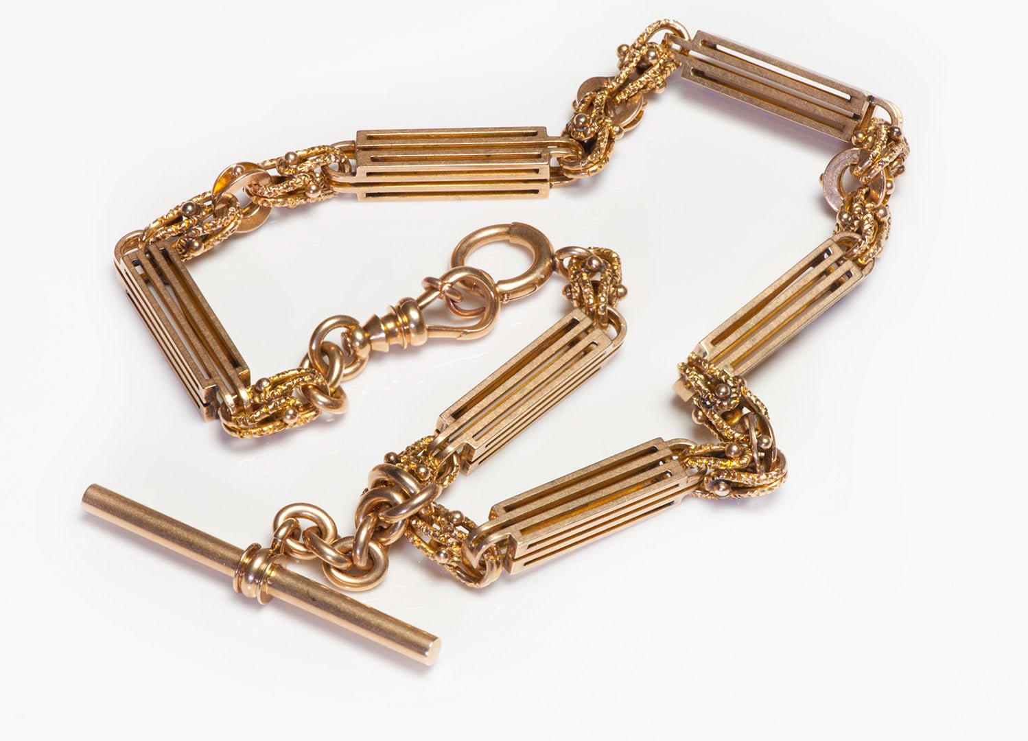 Antique Pierced Gold Bar Watch Chain