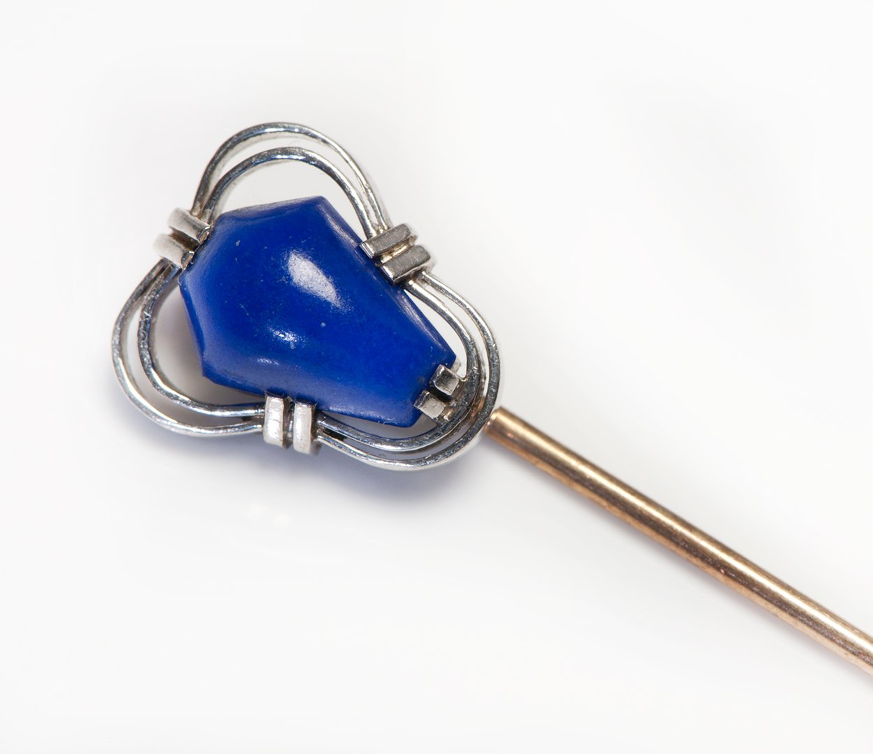 Antique Platinum Gold Blue Stone Lapis Stick Pin