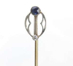 Antique Platinum Gold Sapphire Diamond Stick Pin