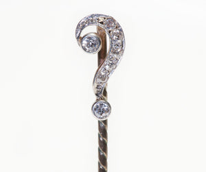 Antique Question Mark Platinum Gold Diamond Stick Pin