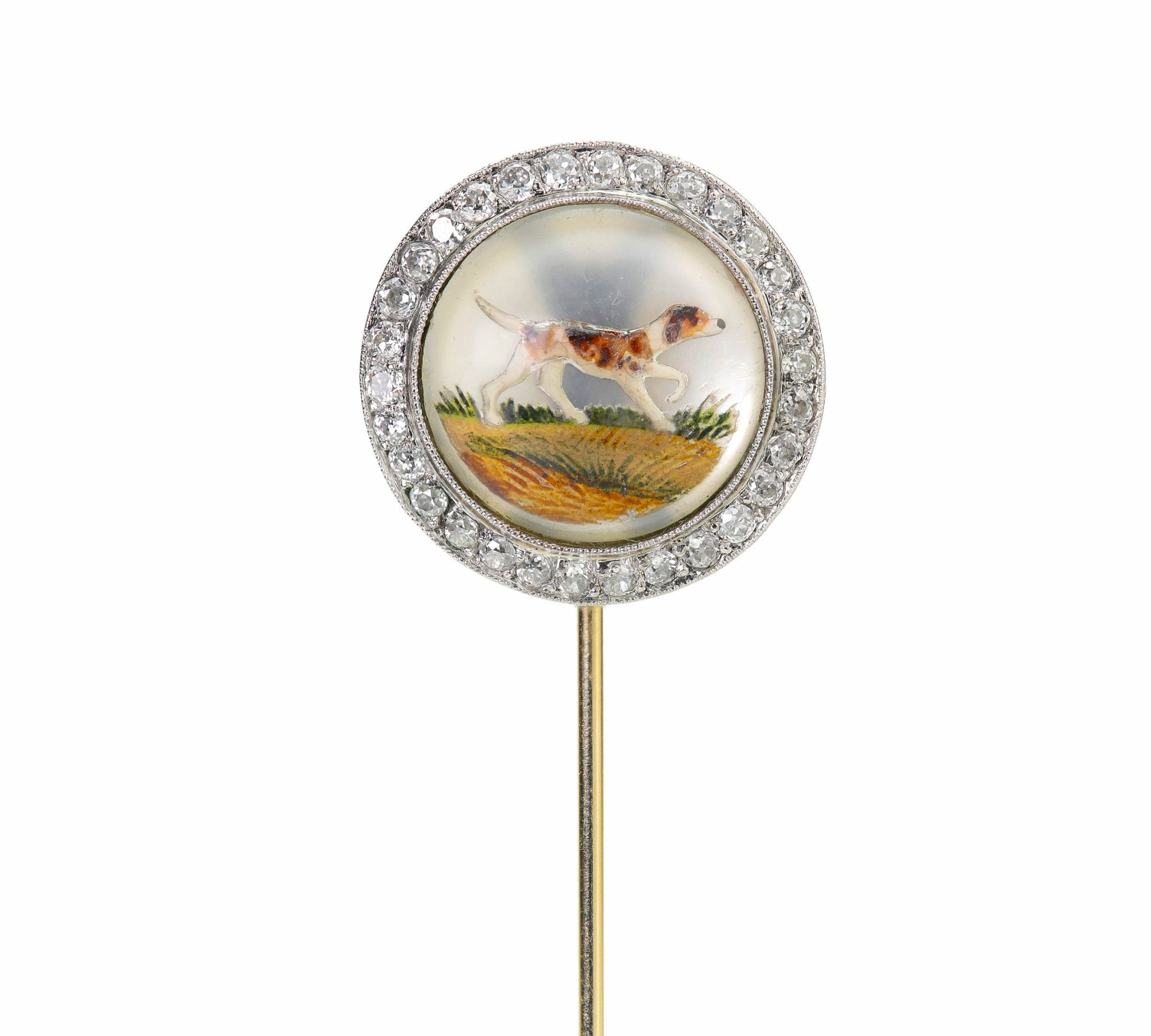 Antique Reverse Crystal Gold Diamond Stick Pin - DSF Antique Jewelry