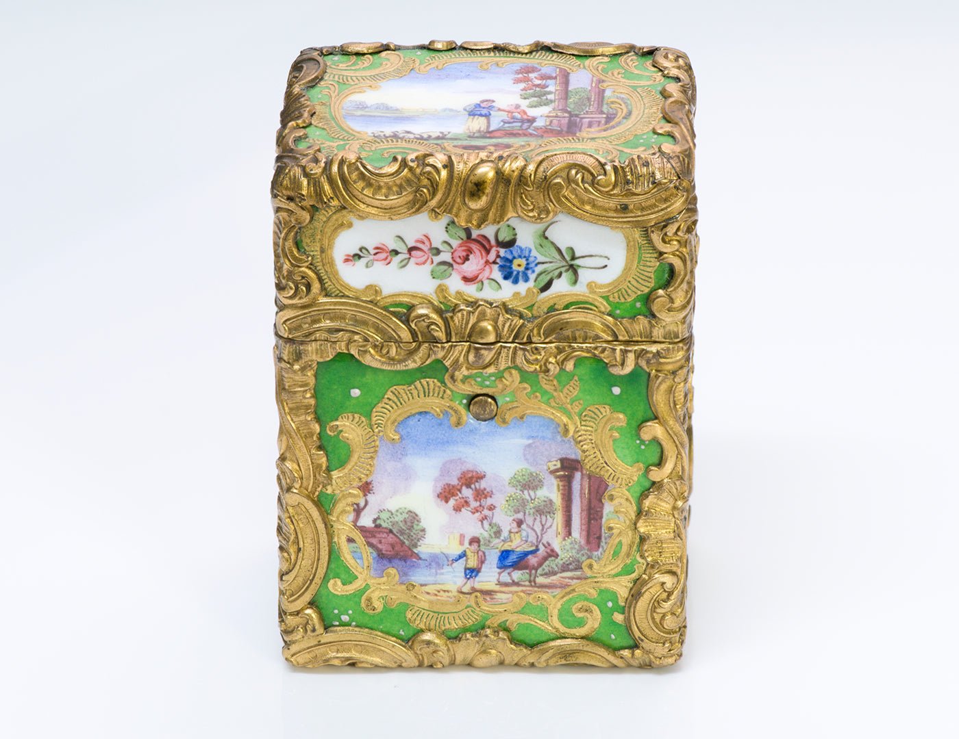 Antique Rococo Bronze Porcelain Perfume Container