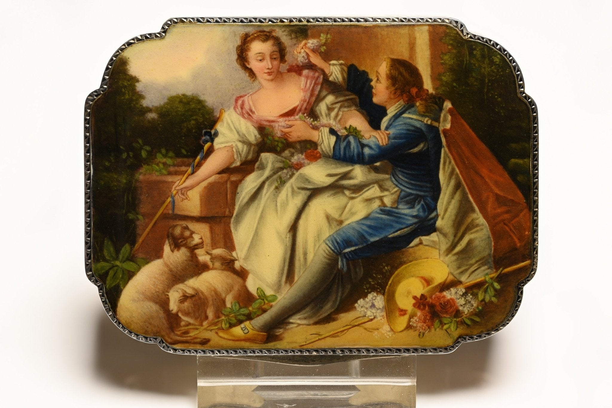 Antique Romantic Elegance: Victorian Silver Enamel Case with Scene - DSF Antique Jewelry