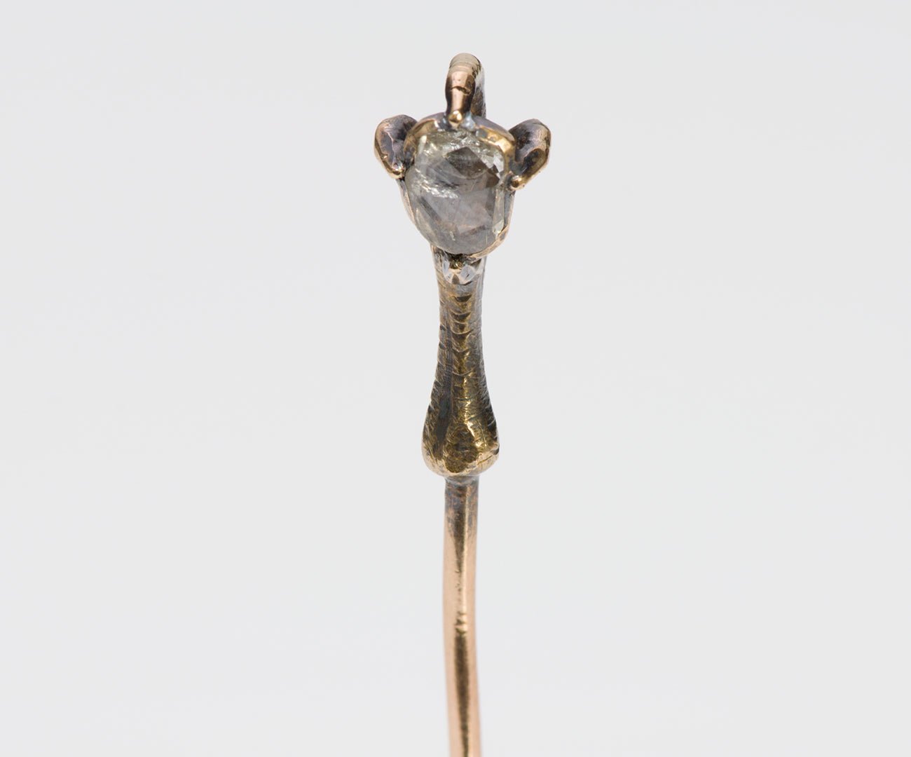 Antique Rose Cut Diamond Gold Claw Stick Pin